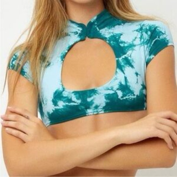 NWT Frankies Bikinis Leigh Bikini Top in Emerald Tie Dye - Picture 1 of 7